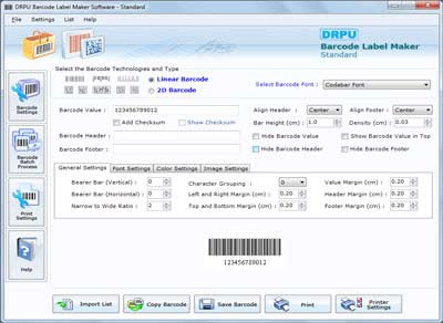 Create Codabar barcode