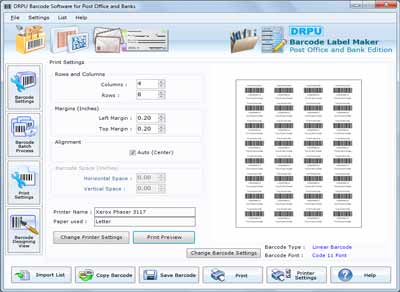 Create barcodes for Post Office and Bank Industry
