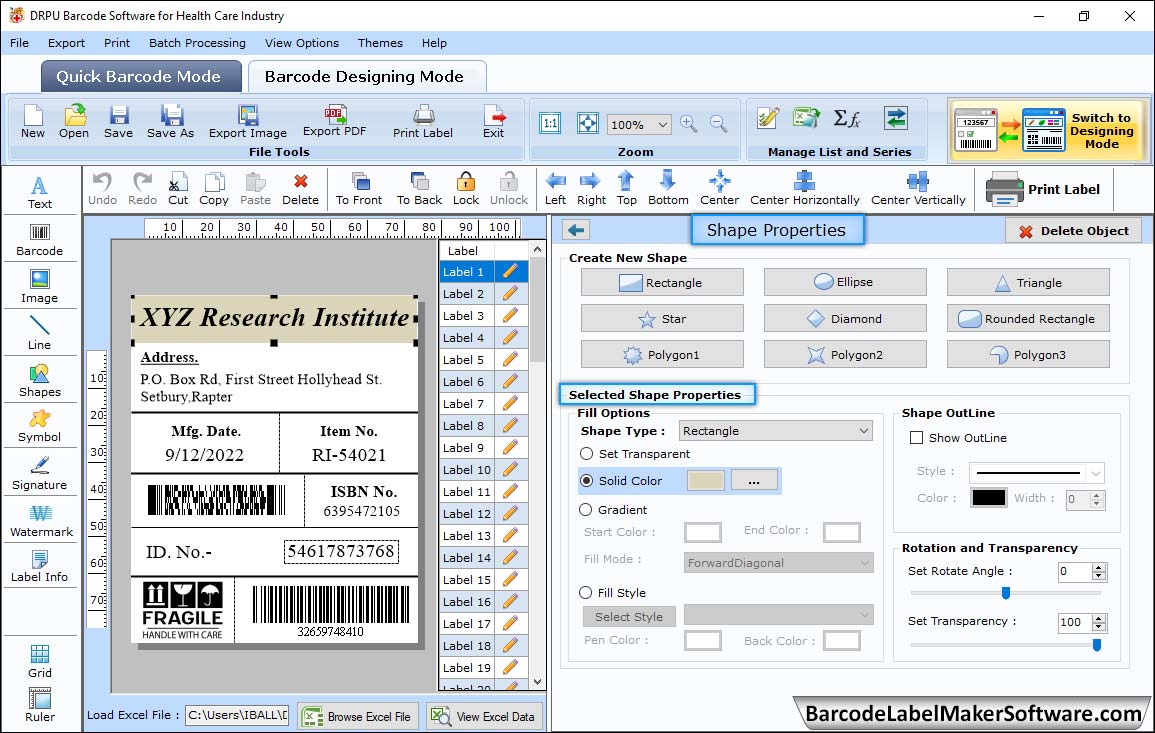 Barcode Label Maker Software for Healthcare Industry Edition