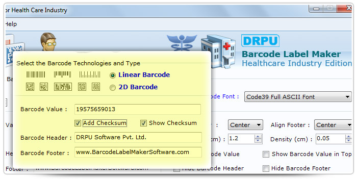 Barcode label Maker Software Designed Code39 Full ASCII Font