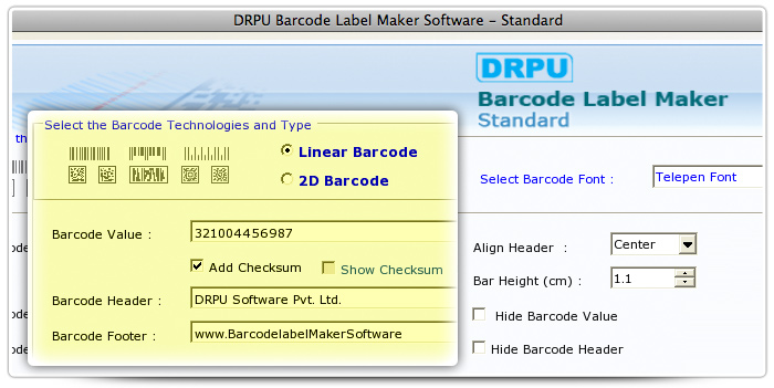 Barcode label Maker Software Designed Telepen Font