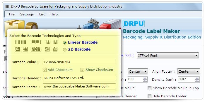Barcode label Maker Software Designed ITF- 14 Font