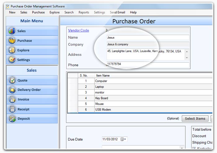Create purchase order for goods or services
