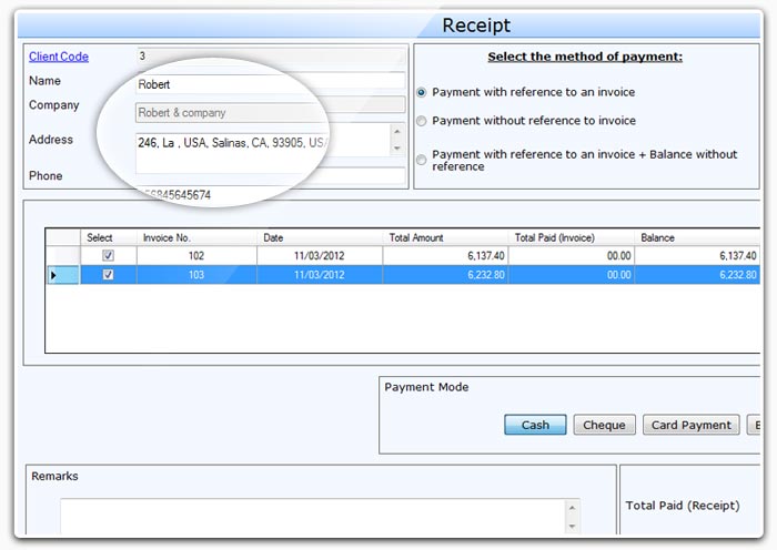 Create receipt of the payment