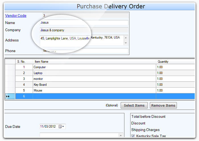 Create purchase delivery order