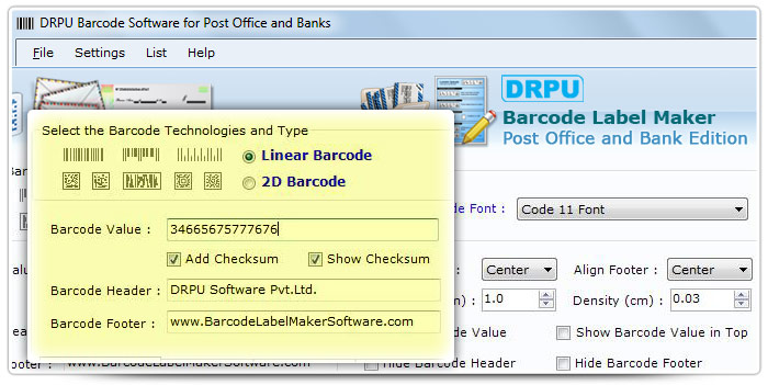 Barcode label Maker Software Designed Code 11 Font