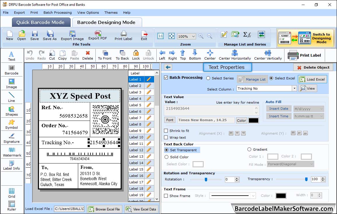 Barcode Label Maker Software - Post Office and Bank Edition