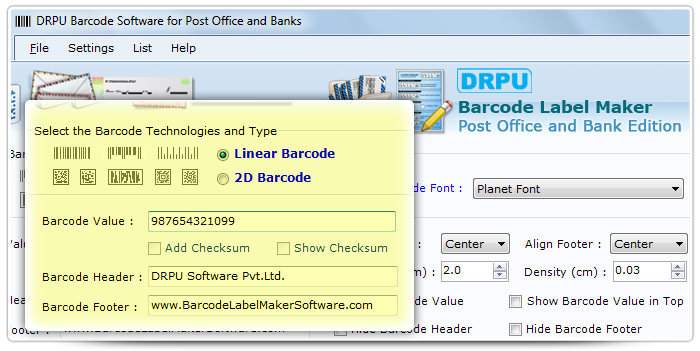 Barcode label Maker Software Designed Planet Font