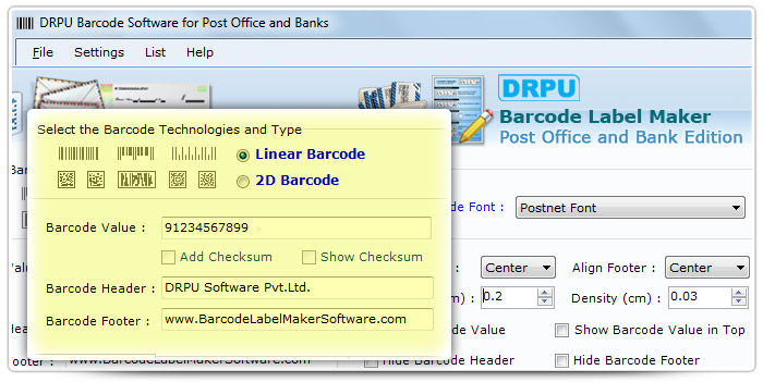 Barcode label Maker Software Designed Postnet Font