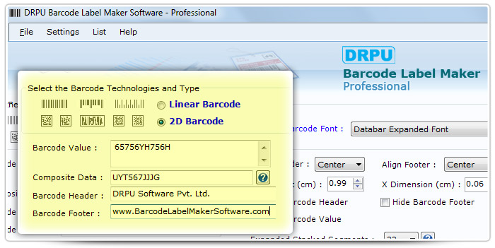 Barcode label Maker Software Designed Databar Expended Fonts