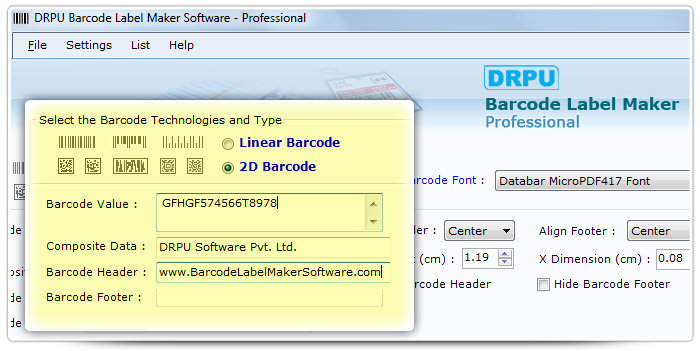 Barcode label Maker Software Designed  MicroPDF 417 Font