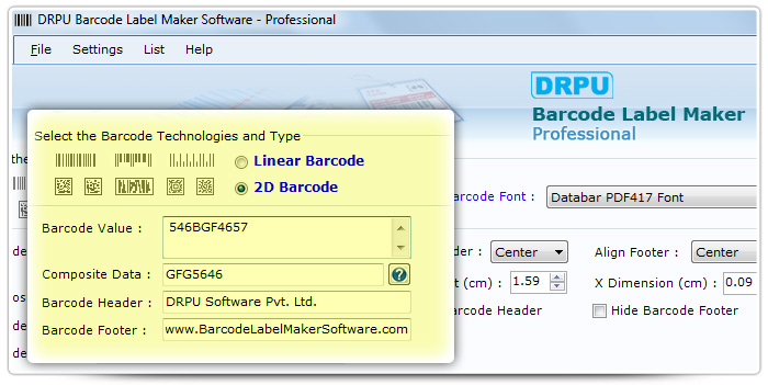 Barcode label Maker Software Designed  Databar PDF417 Font