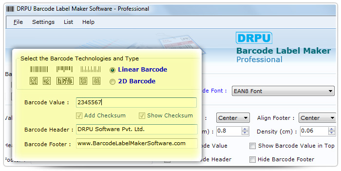Barcode label Maker Software Designed  EAN8 Font