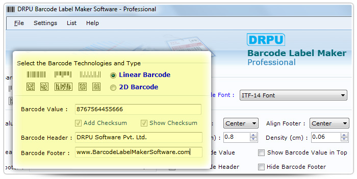 Barcode label Maker Software Designed ITF- 14 Font
