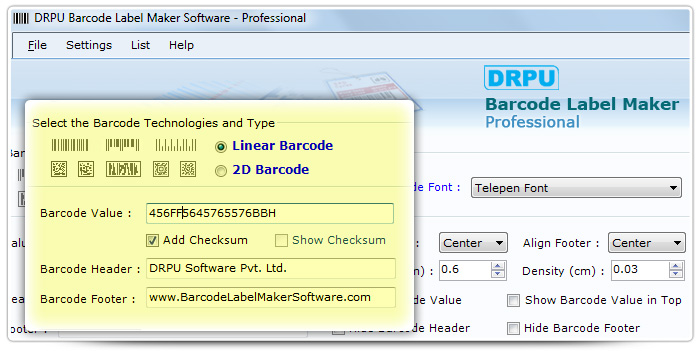 Barcode label Maker Software Designed  Standard Telepen Font 