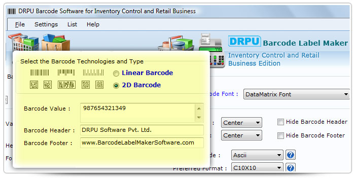 Barcode label Maker Software Designed DataMatrix Font
