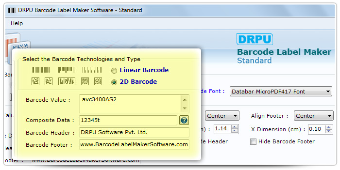 Barcode label Maker Software Designed Databar MicroPDF 417   Font
