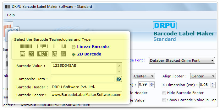 Barcode label Maker Software Designed  Databar Stacked Omni  Font