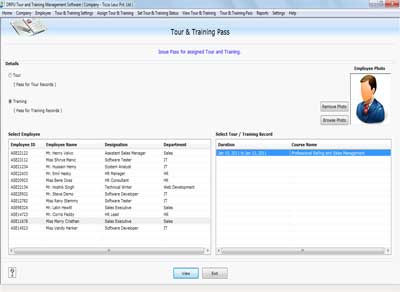 Manage tour and training pass of employees