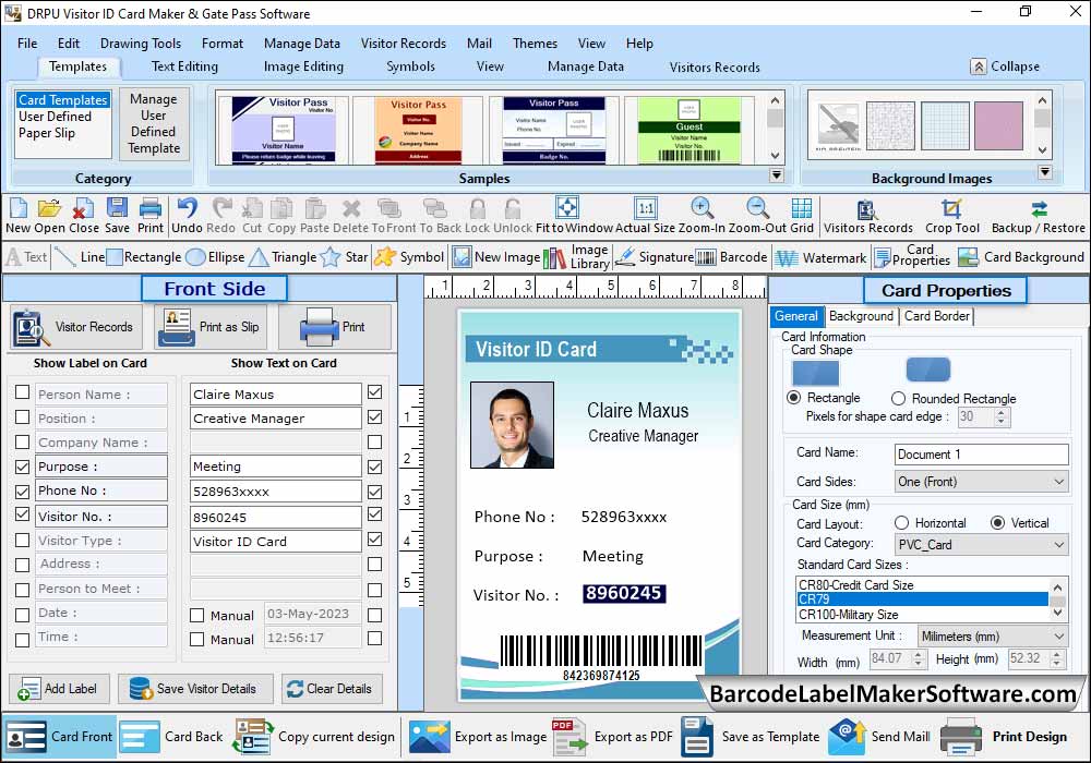 Visitors Gate Pass ID Cards Maker Software
