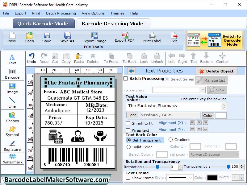 Barcode Software for Healthcare Industry screen shot