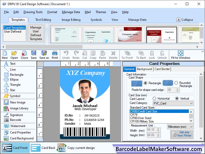 Screenshot of ID Cards Designer Tool