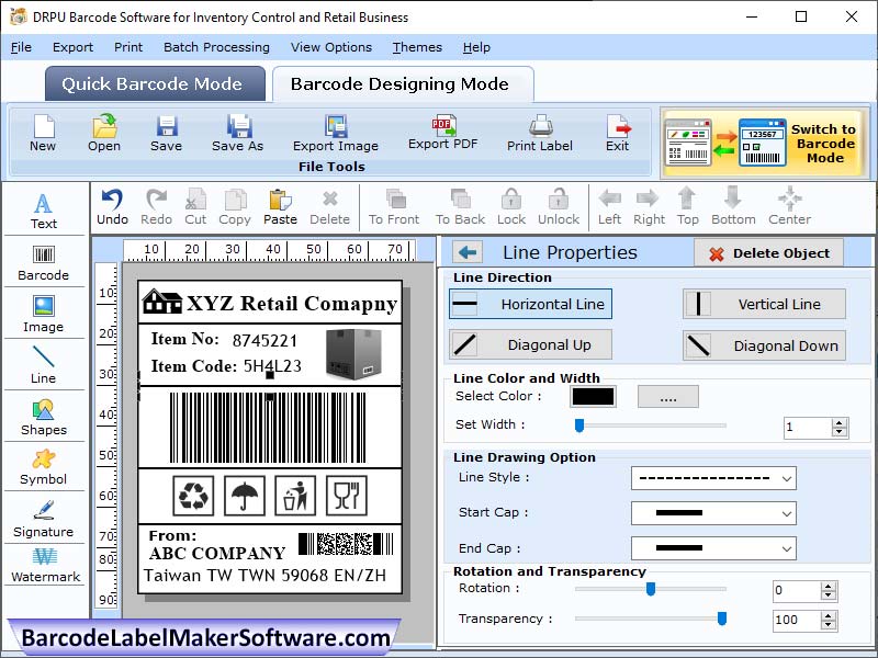 Screenshot of Barcode Label for Retail Industry