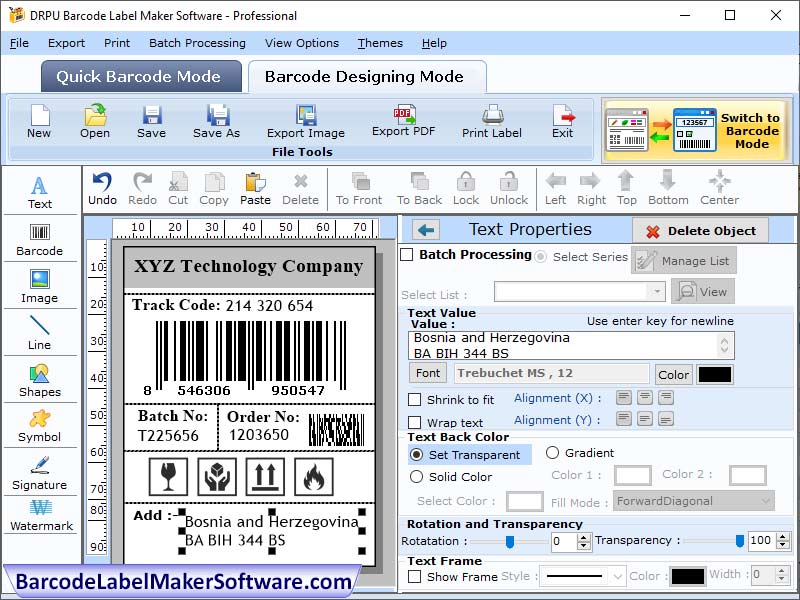 Screenshot of Barcode Label Professional Edition