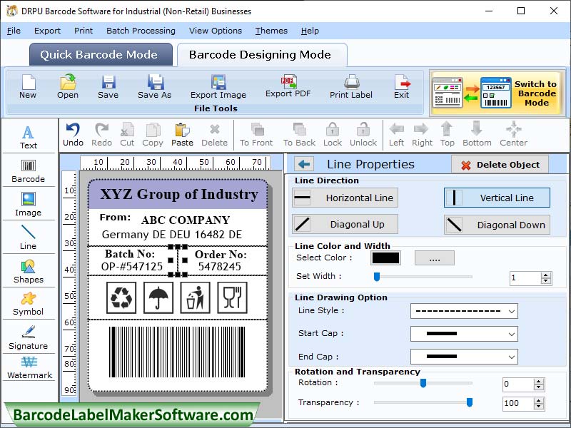 Screenshot of 2d Barcode Manufacturing Labels