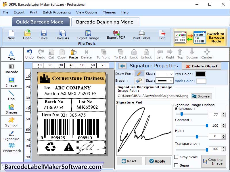 Screenshot of Barcode Labels Professional utility