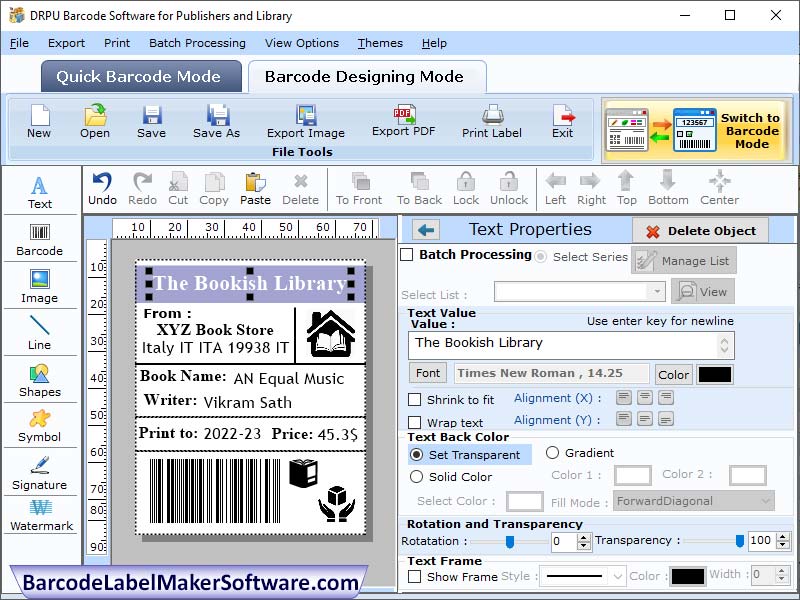 Screenshot of Publishers Barcode Label Software