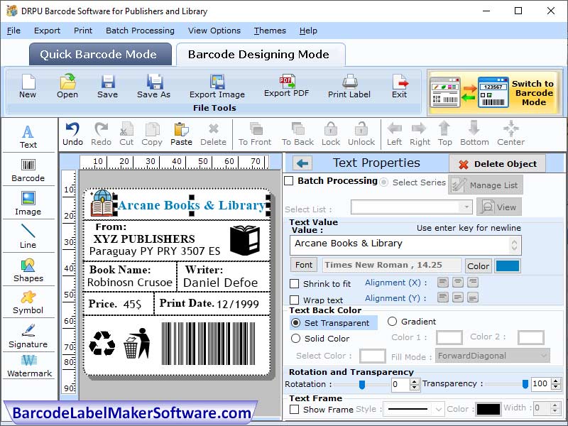 Screenshot of Barcode Label Maker Software Publisher
