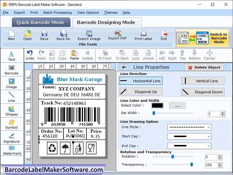 Screenshot of Standard Barcode Label Software