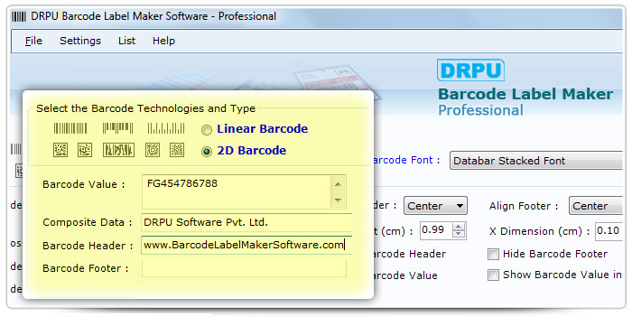 Barcode label Maker Software Designed Databar Stacked Font