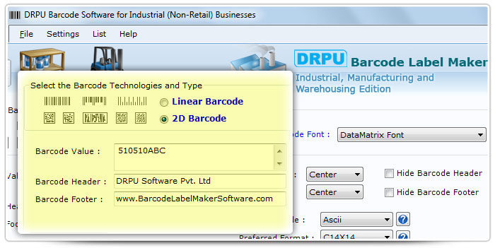 Barcode label Maker Software Designed DataMatrix Font