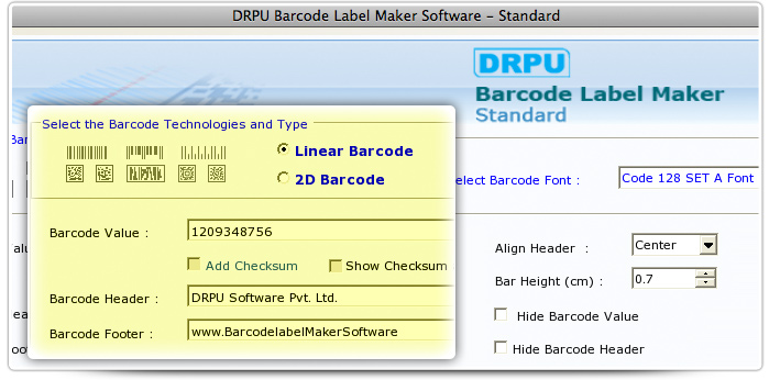 Barcode label Maker Software Designed Code 128 Set A Font