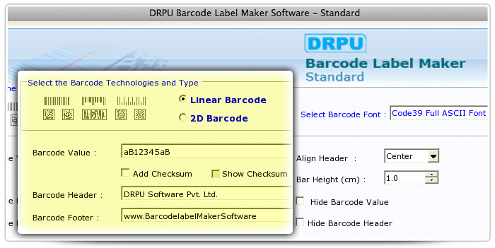 Barcode label Maker Software Designed Code39 Full ASCII Font