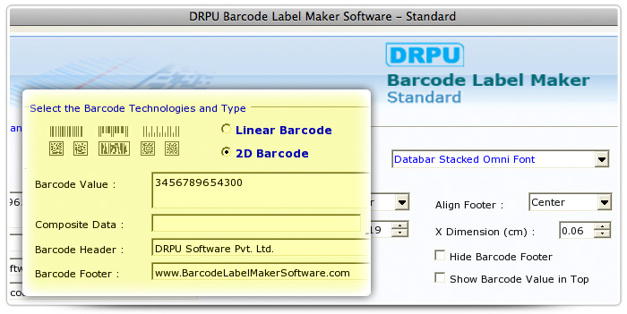 Barcode label Maker Software Designed Databar Stacked Omni Font