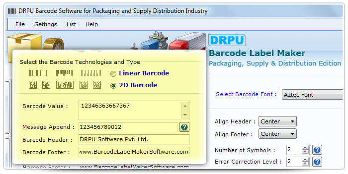 Barcode label Maker Software Designed Aztec Font