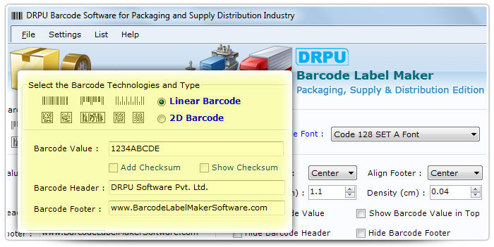 Barcode label Maker Software Designed Code 128 Set A Font