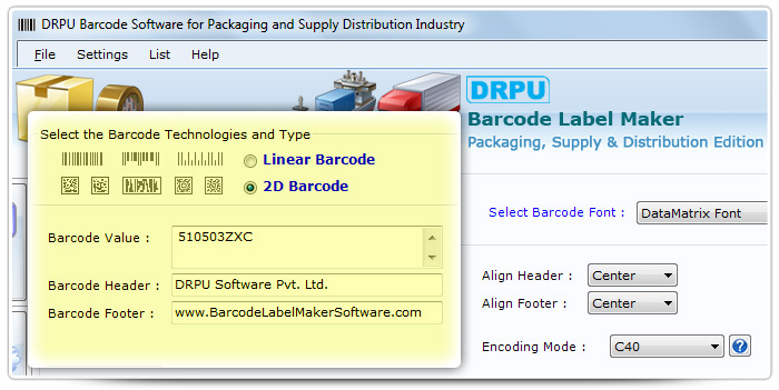 Barcode label Maker Software Designed DataMatrix Font