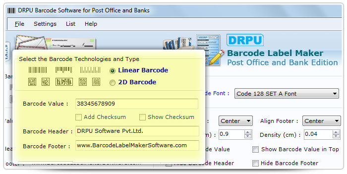 Barcode label Maker Software Designed Code 128 Set A Font