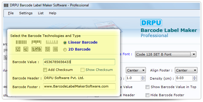 Barcode label Maker Software Designed Code 128 Set B Font