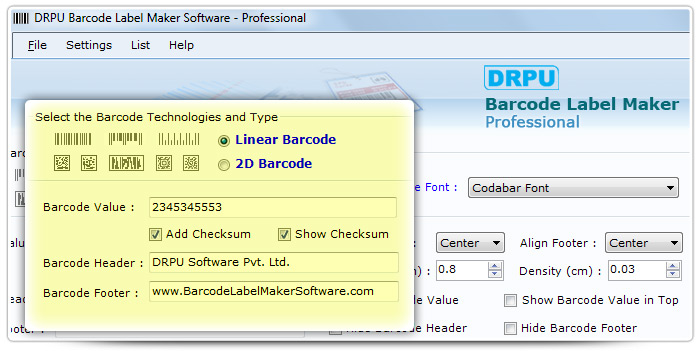 Barcode label Maker Software Designed Codabar Font