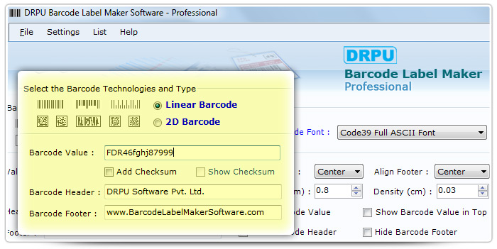 Barcode label Maker Software Designed Code39 Full ASCII Font