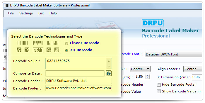 Barcode label Maker Software Designed Databar UPCA Font