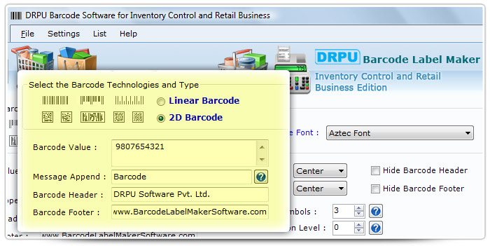 Barcode label Maker Software Designed Databar Aztec Font