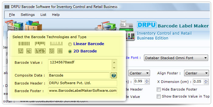 Barcode label Maker Software Designed Databar Stacked Omni Font