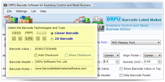 Barcode label Maker Software Designed MSI Plessey Font