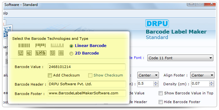 Barcode label Maker Software Designed Code 11 Font